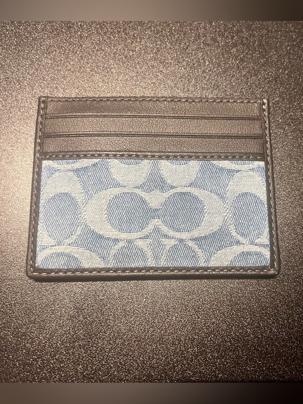 Light Denim Signature Card Holder with Leather Trim